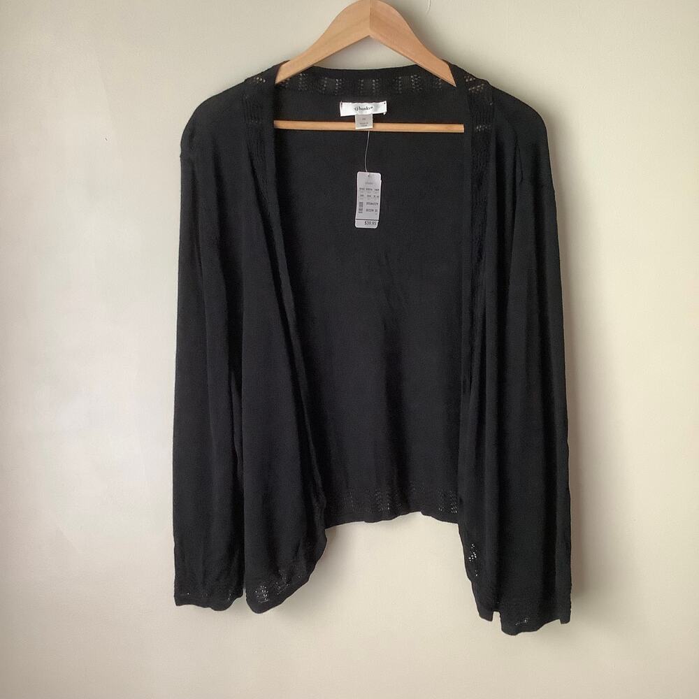 NWT CJ Banks Black Rayon Long Sleeve Open Front Knit Cardigan Womens Plus Sz 1X